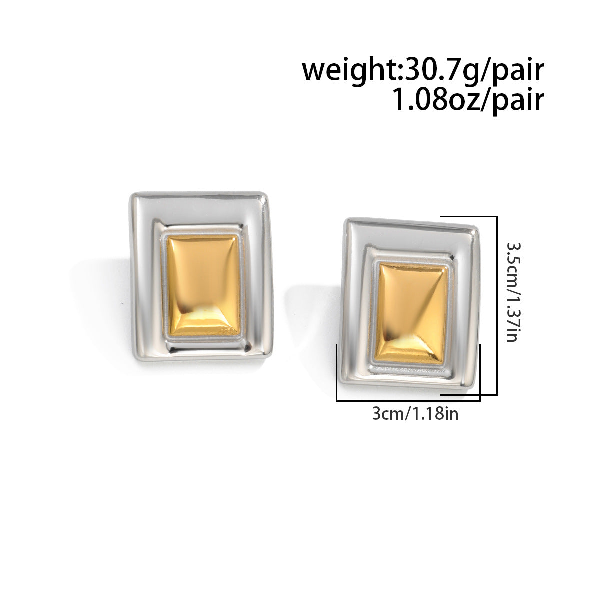 Planderful Vienna Verve Two Tone Stainless Steel Earrings Minimalist Square Statement Unisex Everyday Wear