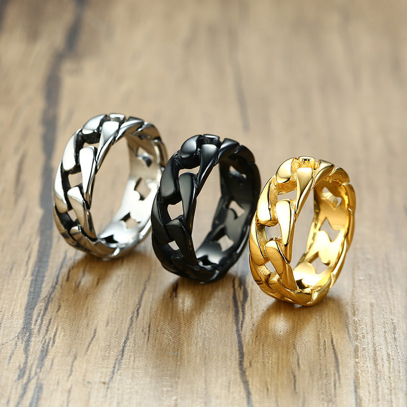 Cuban Chain Ring Jewelry Gold Titanium Steel Ring for Men