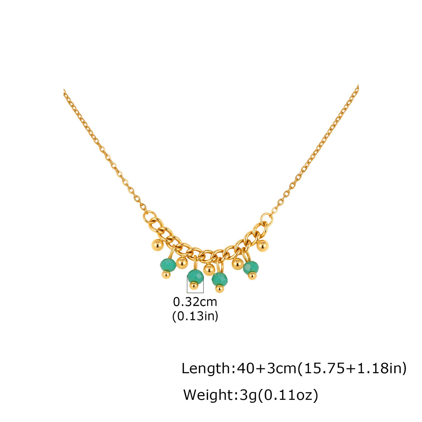 Summer Stainless Steel Cross Chain Green Fringed Beaded Necklace Design Item Decoration