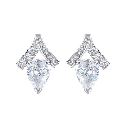 Planderful Sterling Silver Water Drop Zircon Stud Earrings For Women Light Luxury Geometric Versatile Jewelry
