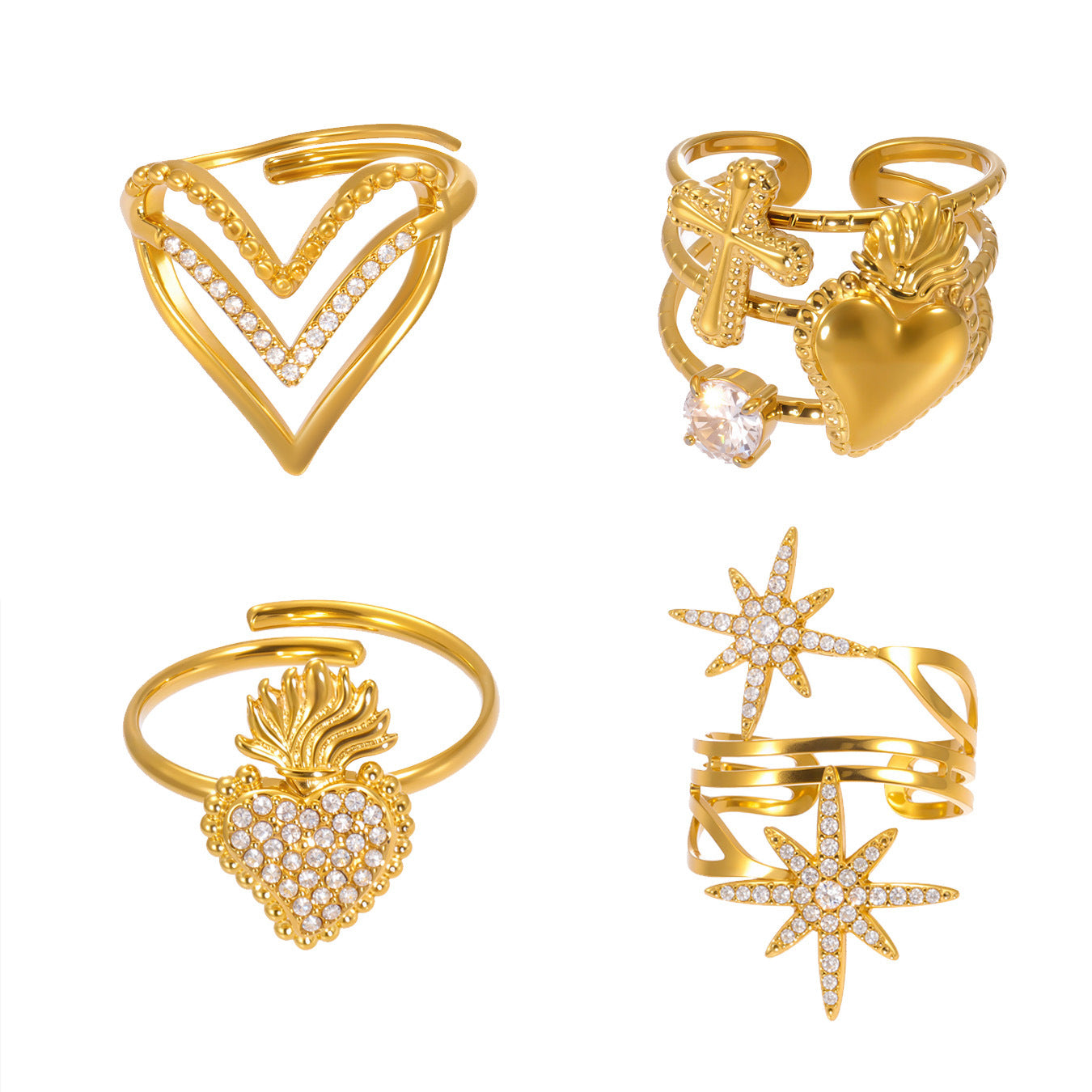 Planderful 5A Zircon Open Ring Gold Plated For Women