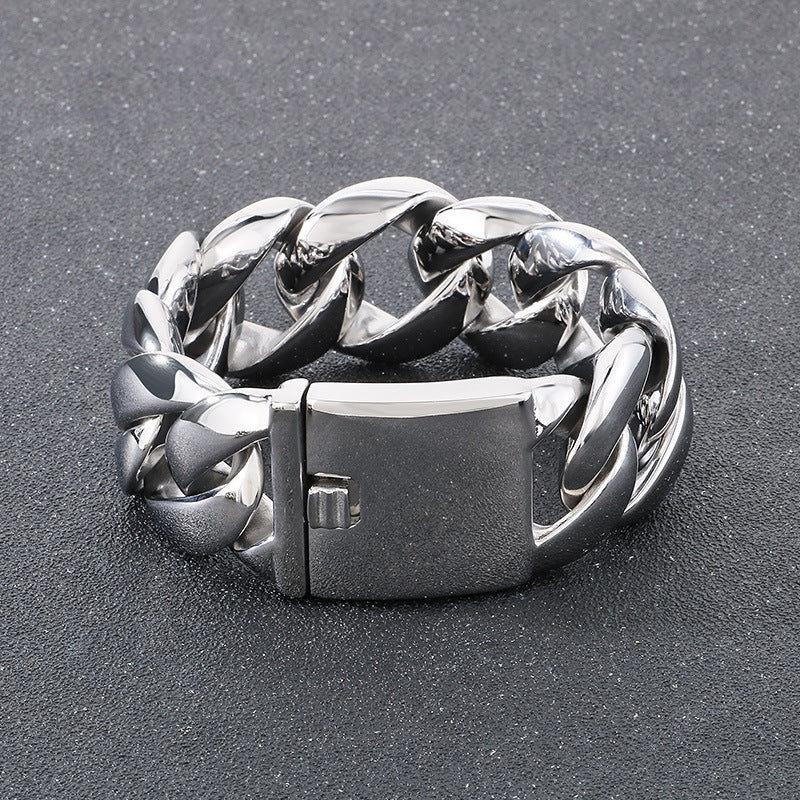 Mens Bold Stainless Steel Cuban Chain Bracelet Planderful
