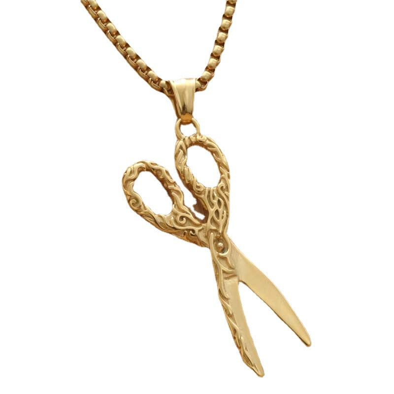 Titanium Steel Retro Punk Hairstylist Scissors Pendant for Men and Women