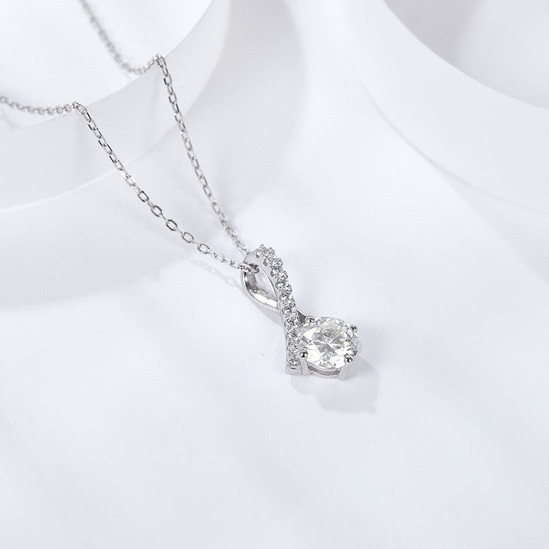 Planderful Winter Classic Moissanite Necklace For Women Four Claw Round Sparkling Pendant Sterling Silver S925