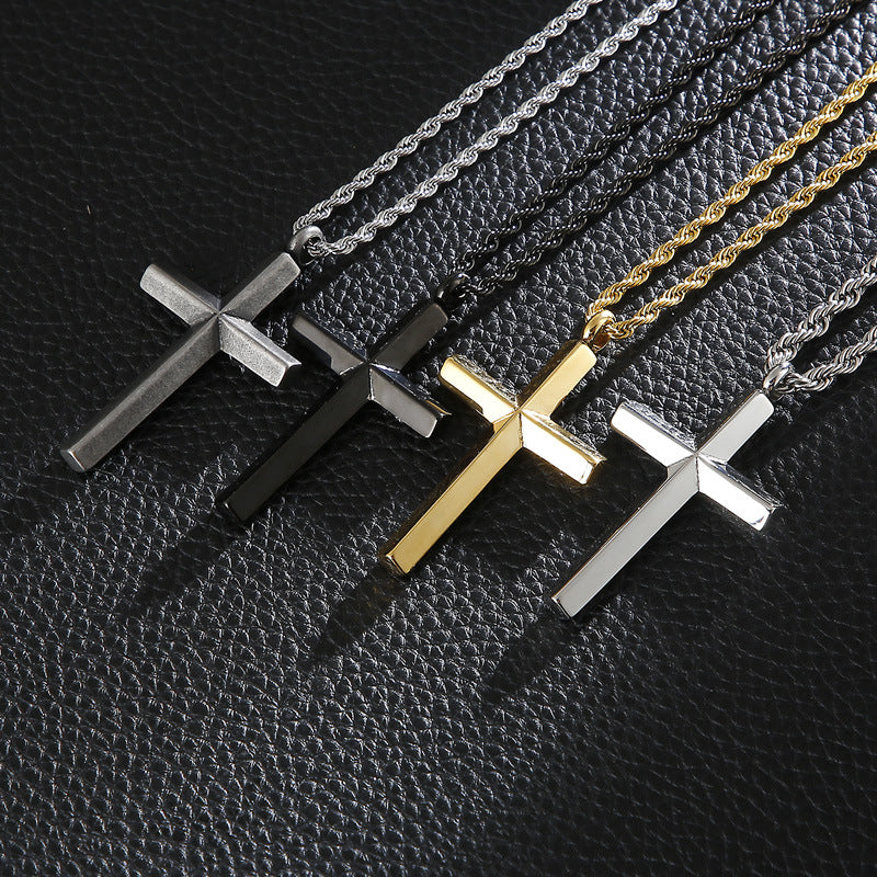 Japan And Korea Electroplated Gold Cross Pendant, Creative Titanium Steel Men's 3mm Necklace