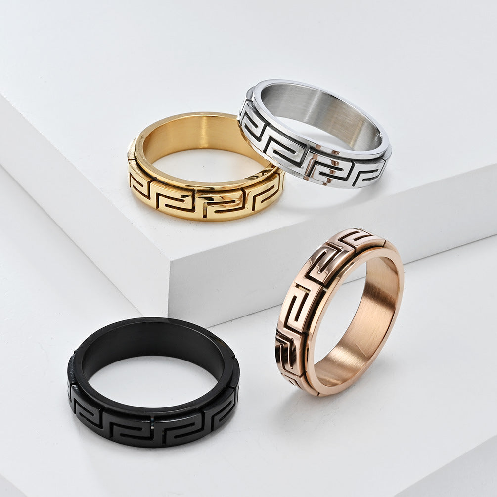 Planderful Great Wall Pattern Rotating Ring for Anxiety Relief Stainless Steel Unisex Index Finger Ring