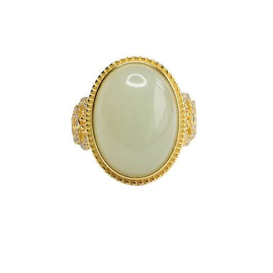 925 Sterling Silver Qingshui Hetian Jade Ruyi Ring