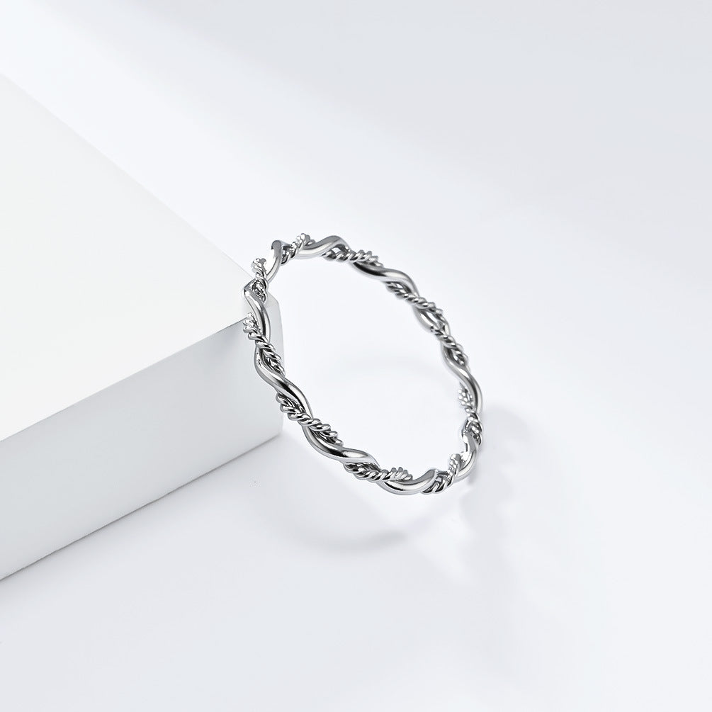 Planderful Titanium Steel Ring for Women Double Strand Woven Twist Tarnish Resistant Jewelry
