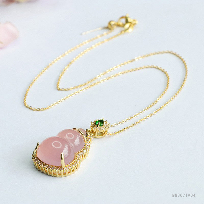 Pink Chalcedony Gourd Pendant — No Chain