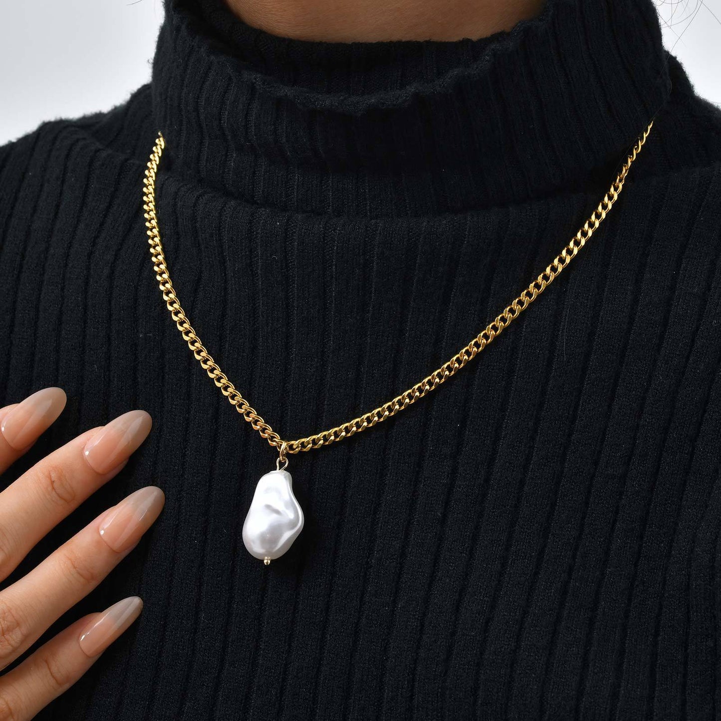 Stainless Steel Flat Cross Chain Pearl Spacer Copper Material Heart Flower Double Necklace