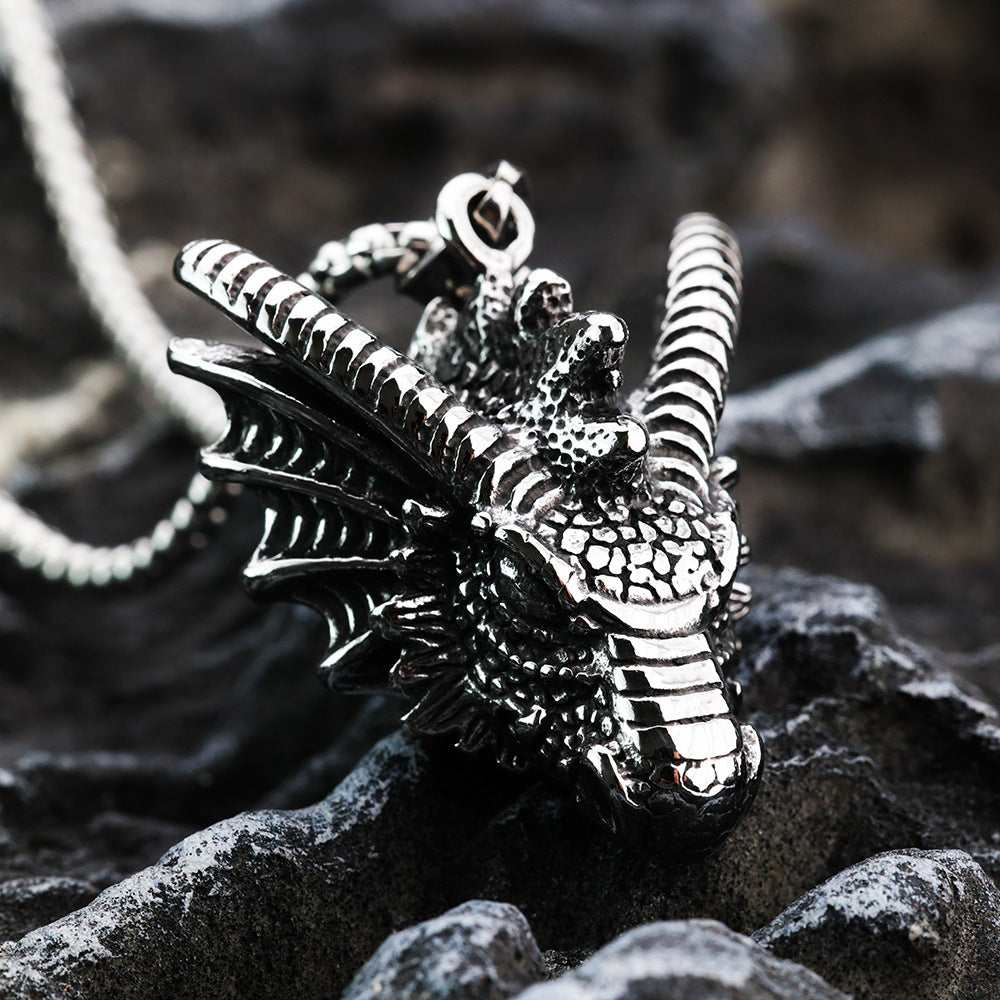 Planderful Dragon Head Pendant For Men Stainless Steel Three Dimensional Retro Punk Necklace