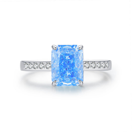 Sea Blue Zircon Ice Flower Sterling Silver Ring