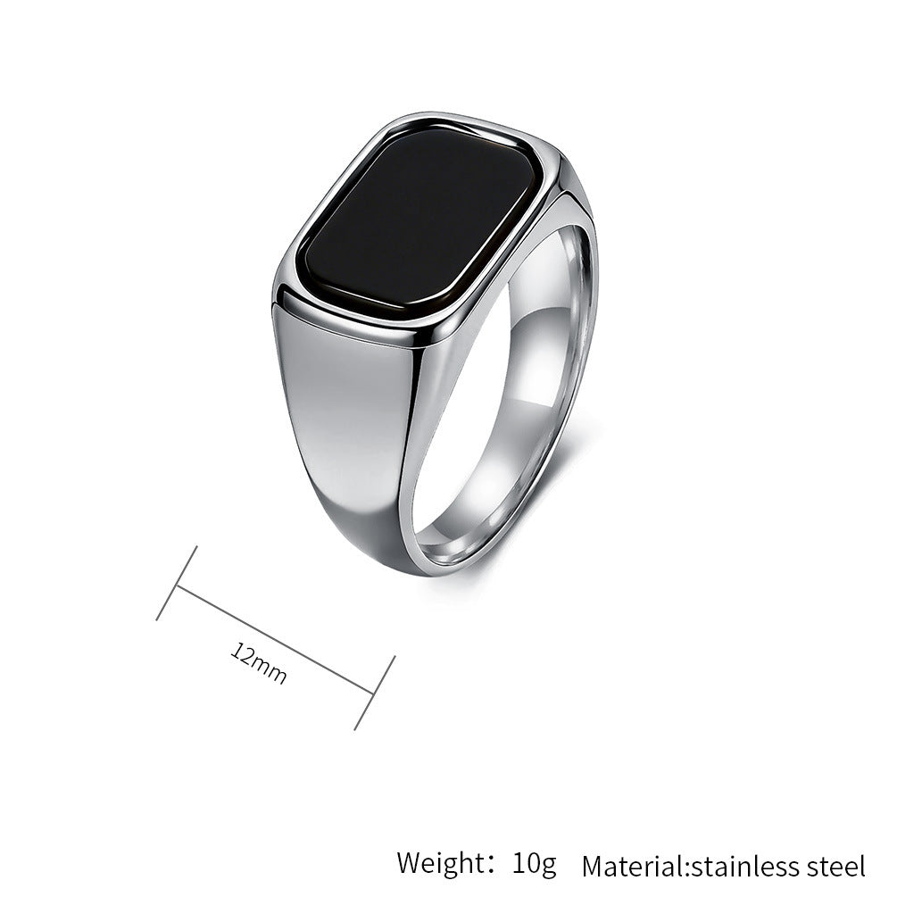 Planderful Everyday Genie Steel Ring Black Square Stone Titanium Durable Mens Jewelry Size 7 To 13