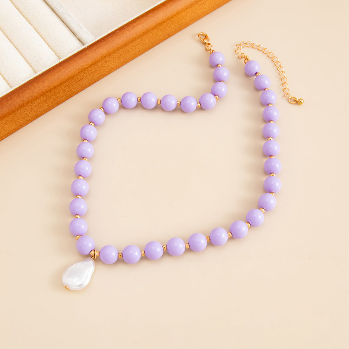 Colored Round Beads Pearl Necklace Dopamine Beaded Holiday Wind Necklace