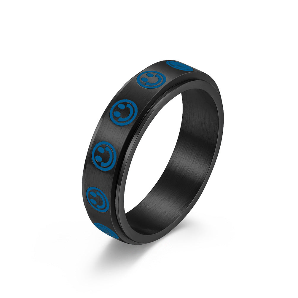 INS Japan and South Korea Smiley Face Rotatable Ring for Men