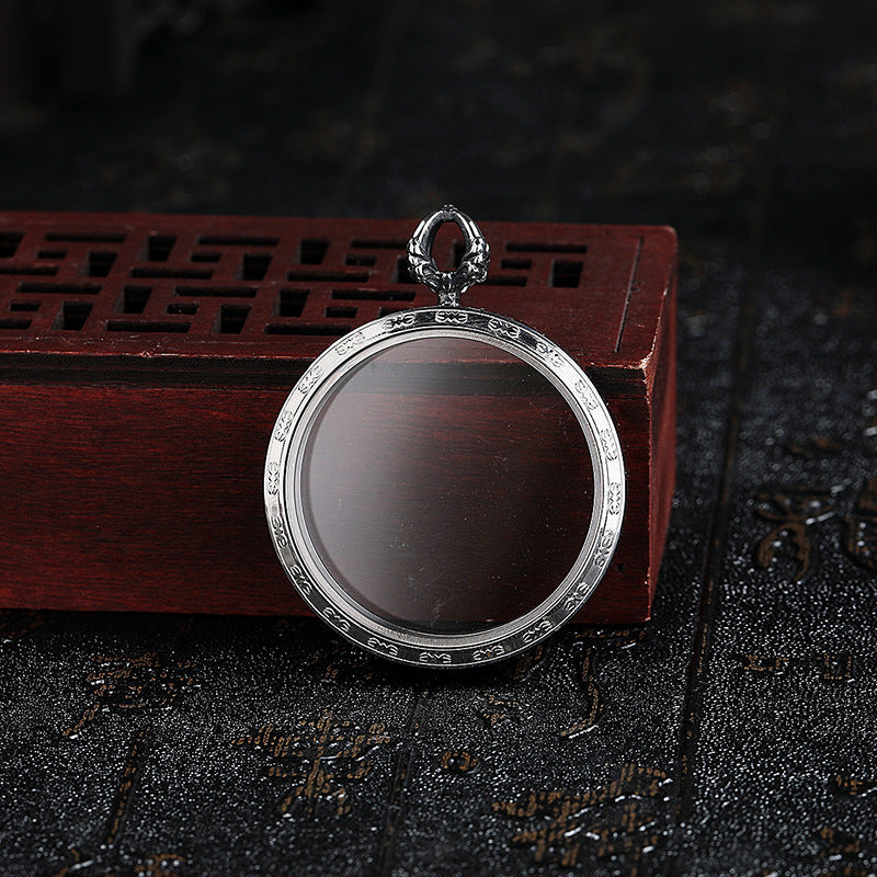 Steel Necklace – Elegant Double-Sided Thangka Pendant In Gawu Box Glass Mirror For Everyday Wear