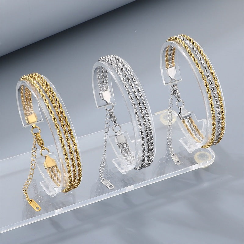 Stainless Steel Design Three-Layer Twist Chain Unisex Bracelet
