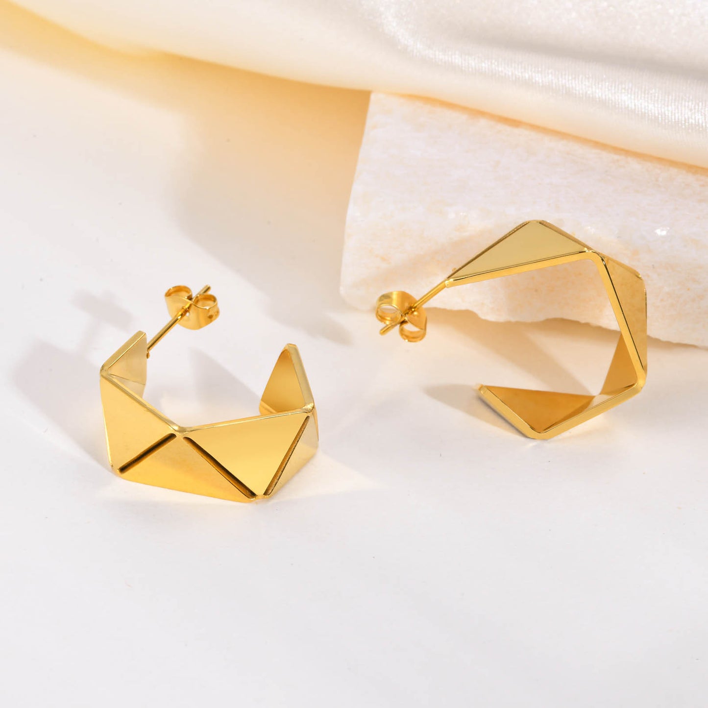 Stainless Steel Irregular C Shaped Earrings Gold Rhombus Jewelry