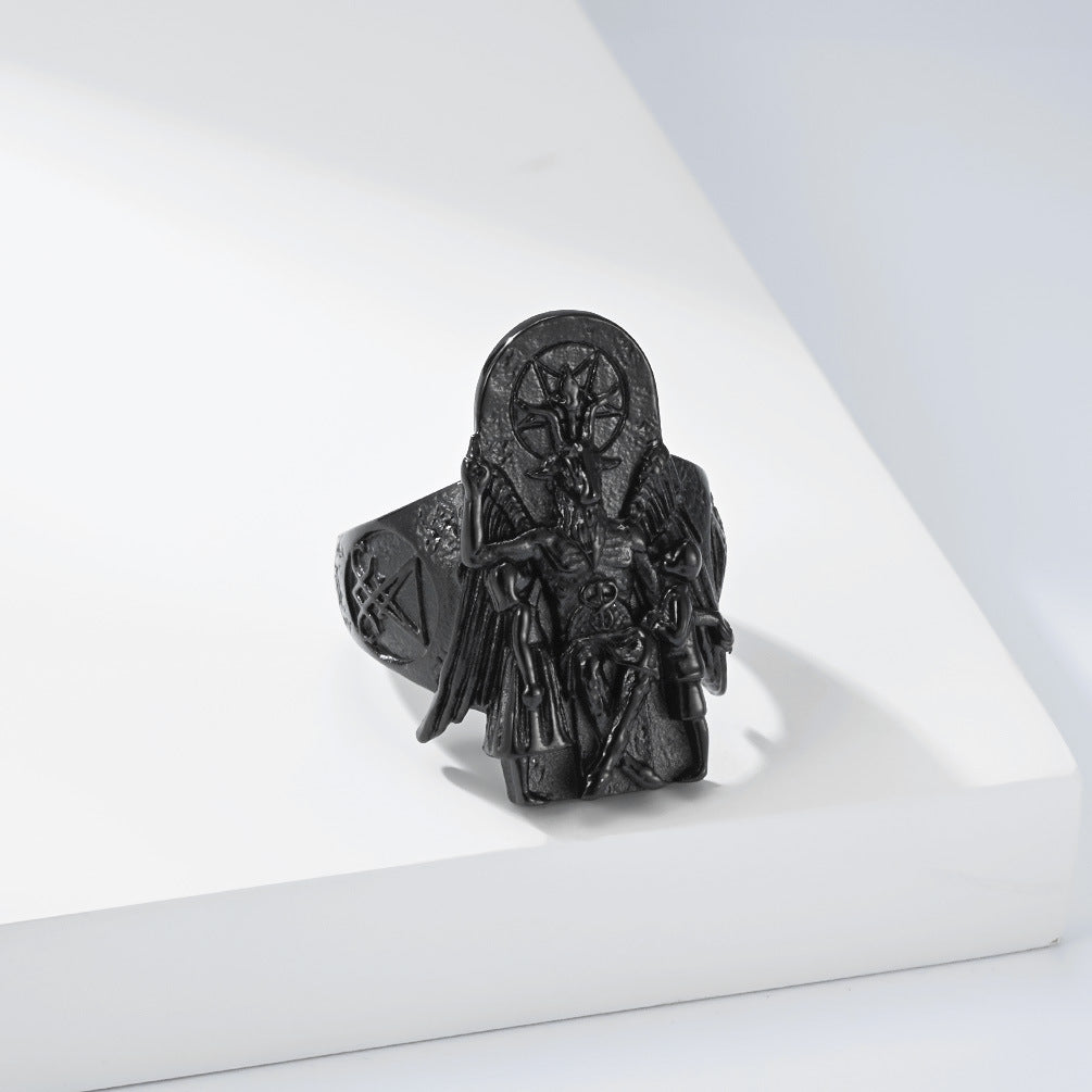 Planderful Everyday Genie Dark Wind Devil Goat Ring Steel Unisex Punk Statement for Men
