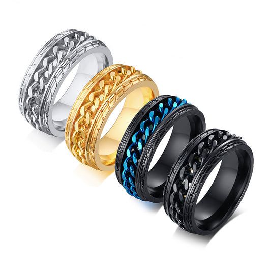Titanium Steel Ring Accessories Stainless Steel Rotating Tire Pattern Chain Ring Men's Black Ring