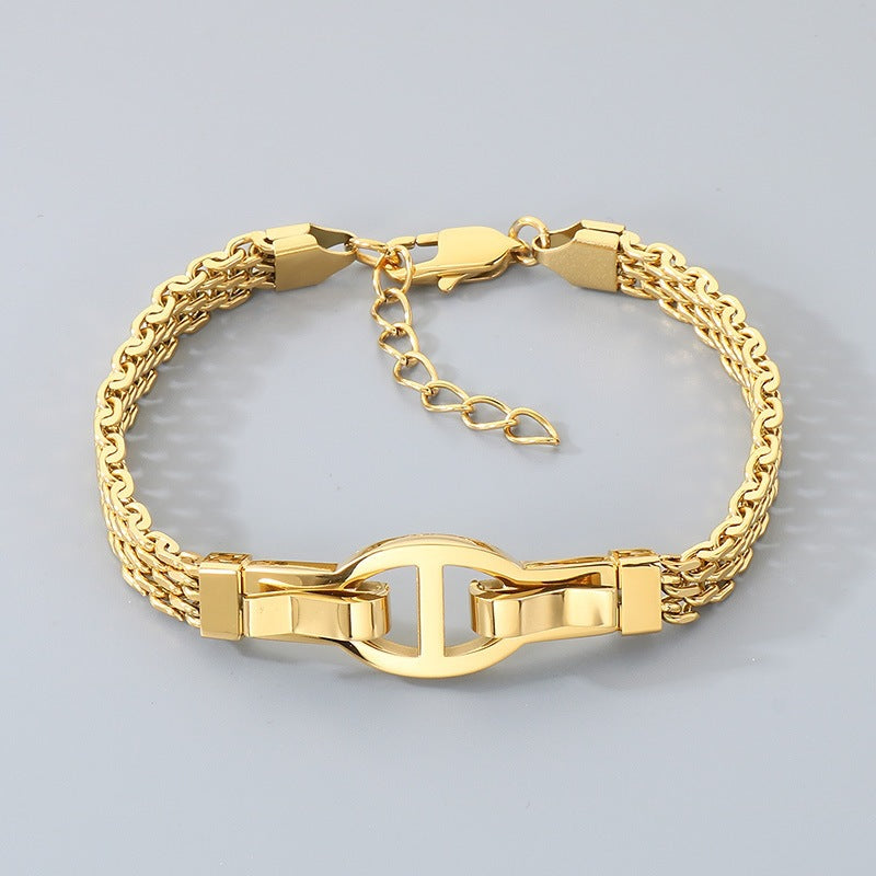 Niche Design Unisex Stainless Steel Flat Mesh Chain Chain Character Bracelet Adjustable