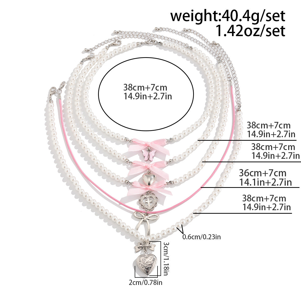 Butterfly Heart & Pearl-Style Layered Necklace