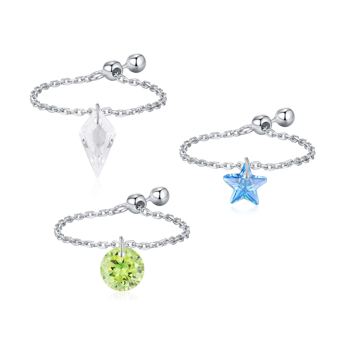 925 Sterling Silver Multicolor Zircon Adjustable Chain Ring