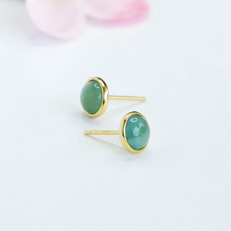 Blue-Water Jadeite Round 925 Silver Stud Earrings