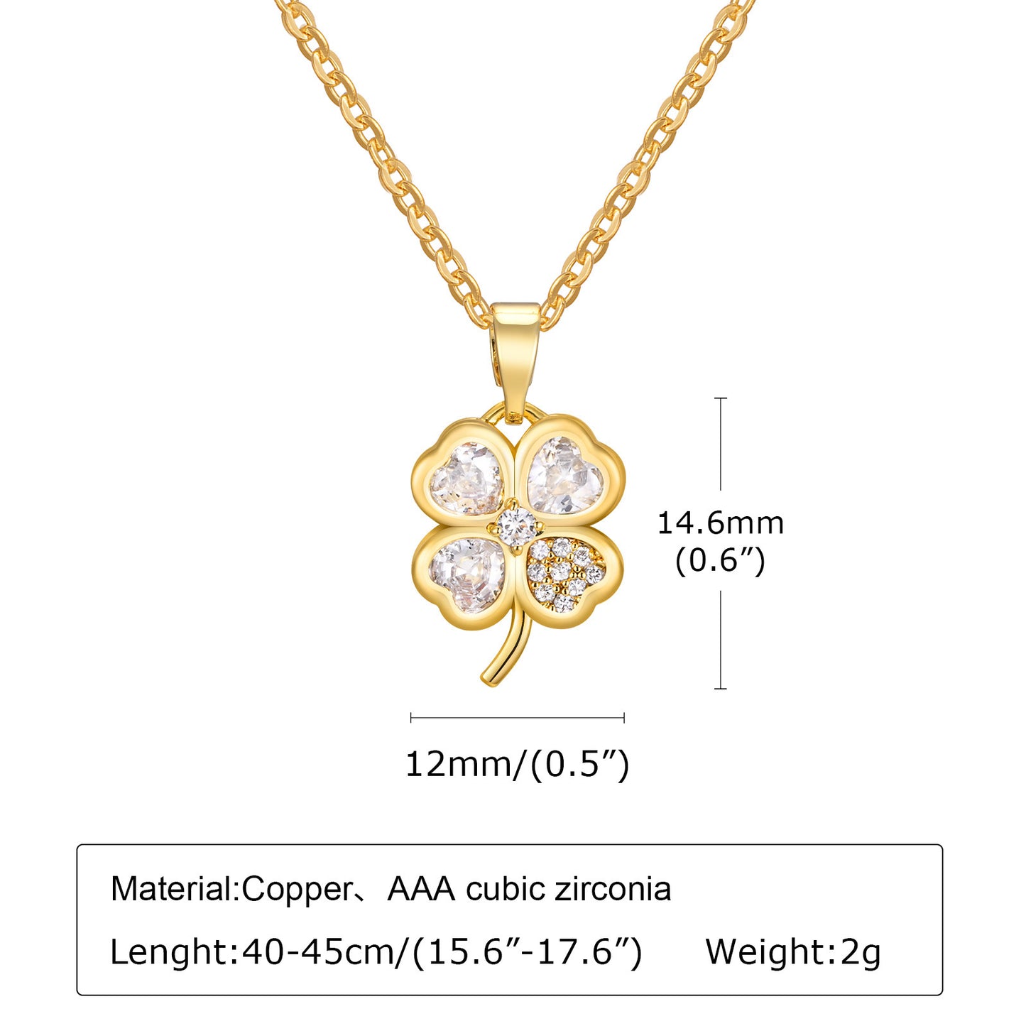 Heart-Shaped Zircon Four-Leaf Pendant Necklace Copper Jewelry Wholesale