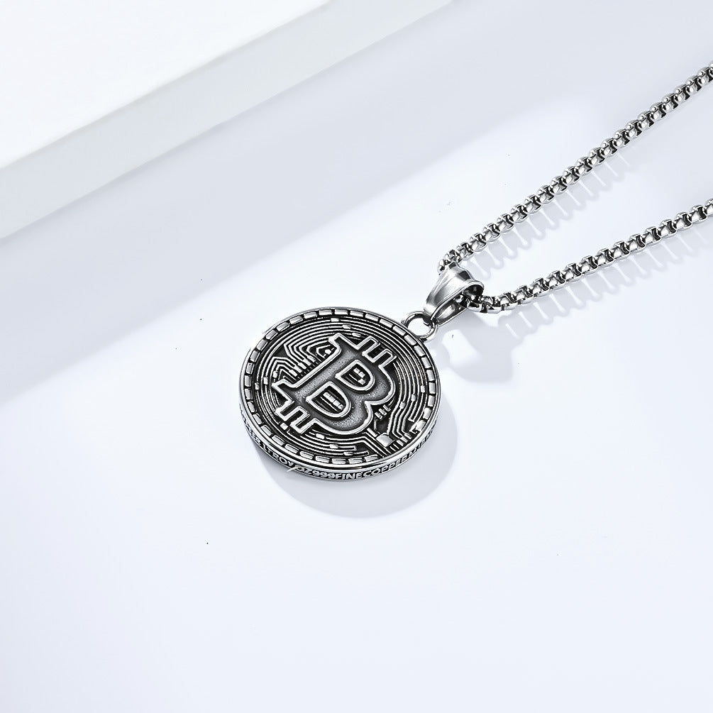 Planderful Bitcoin Pendant Necklace Titanium Steel Gold Plated For Crypto Fans And Hip Hop Fashion