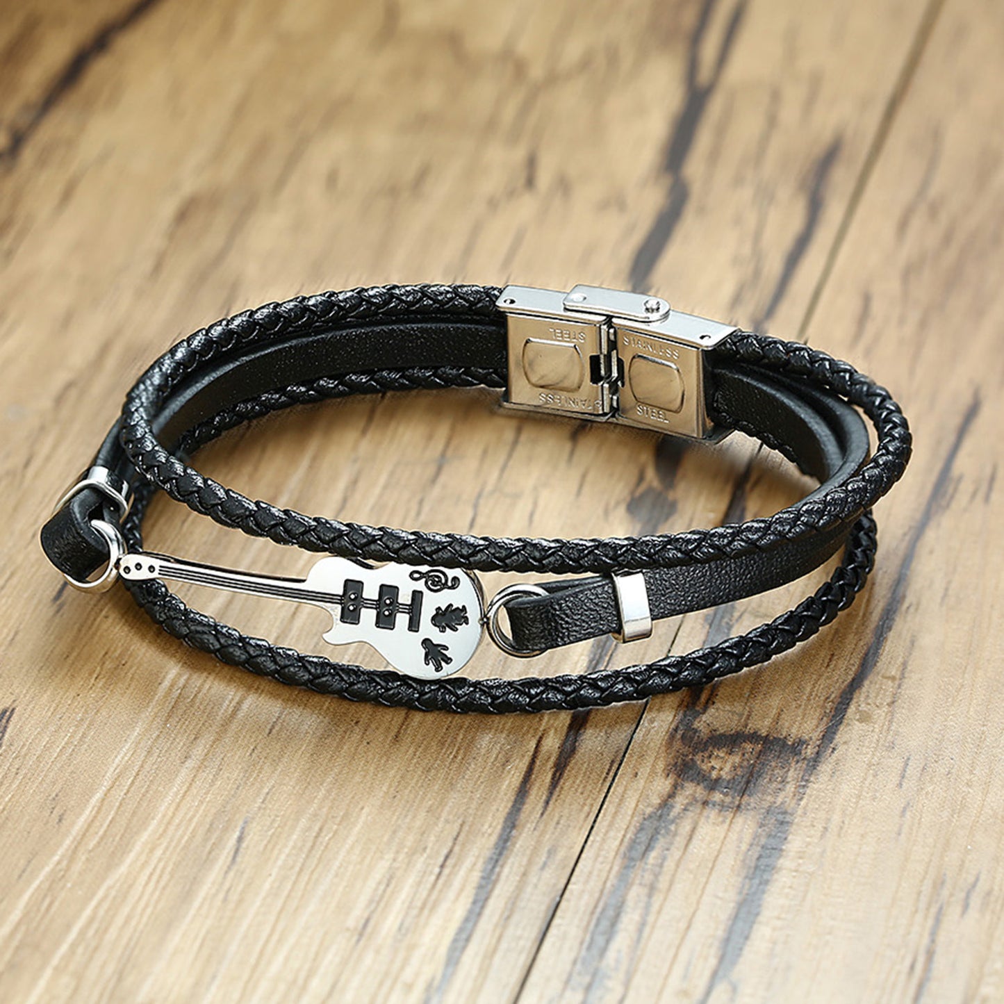 Stainless Steel Leather Bracelet For Men Music Lover Gift
