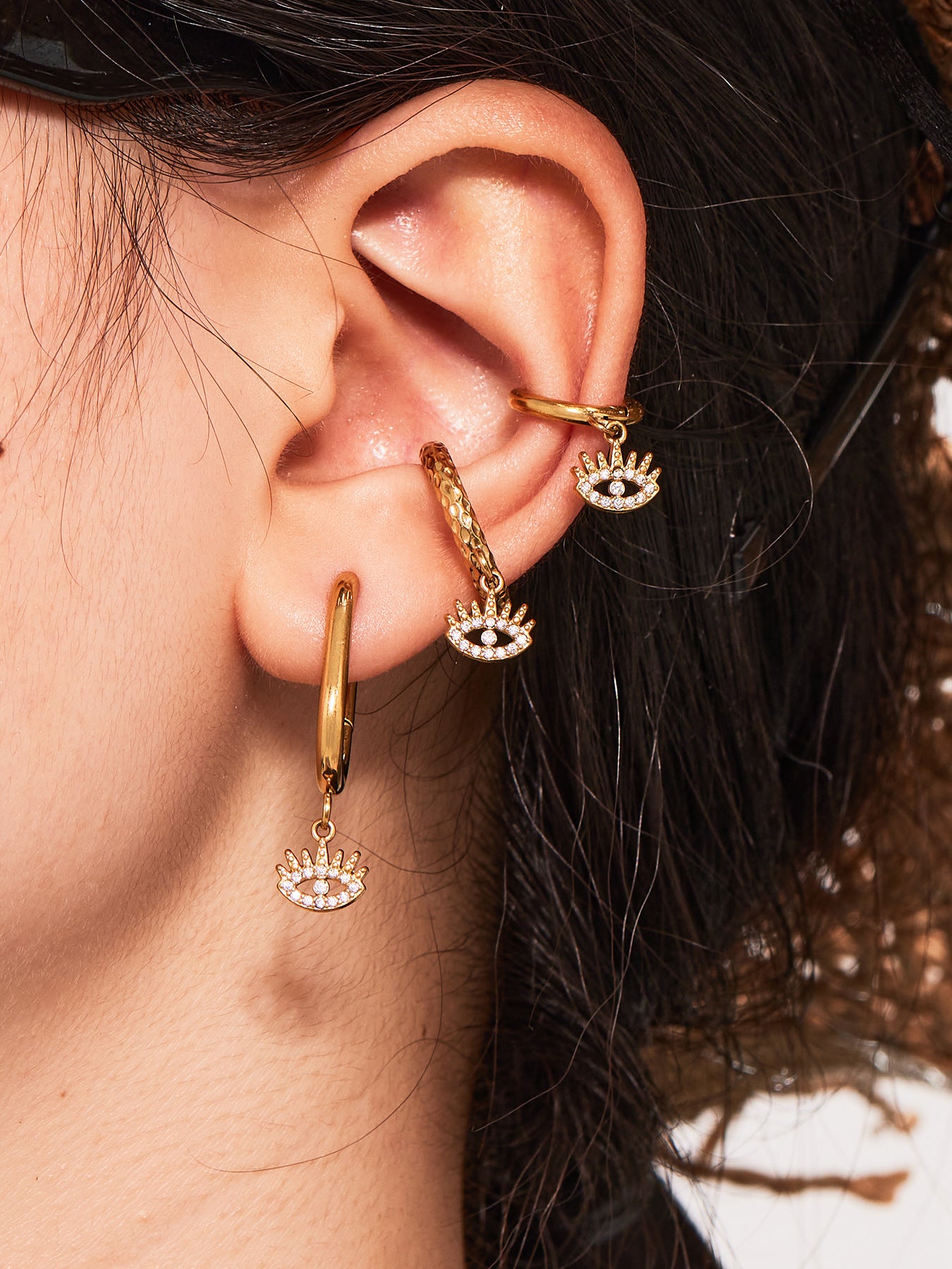 Planderful Devil Eye Earrings 18K Gold Plated Zircon Daywear