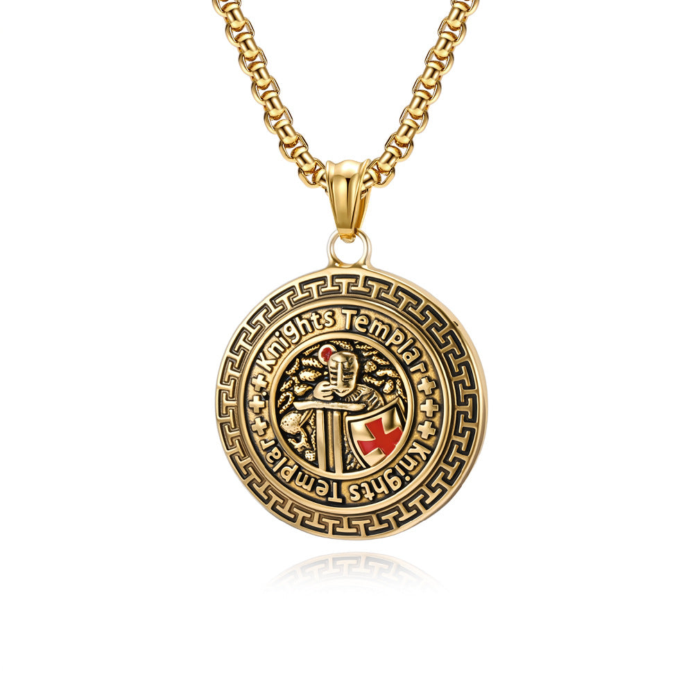 Planderful Knights Templar Shield Necklace For Men Titanium Steel Pendant Retro Literary Jewelry