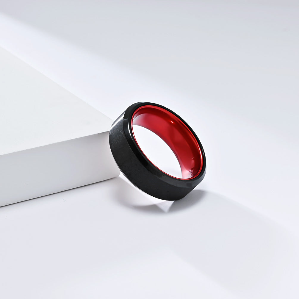 Planderful Matte Titanium Steel Two Tone Ring With Alumina Inlay For Men Everyday Genie Collection