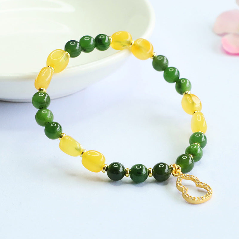 Hetian Jasper & Beeswax Amber Bracelet