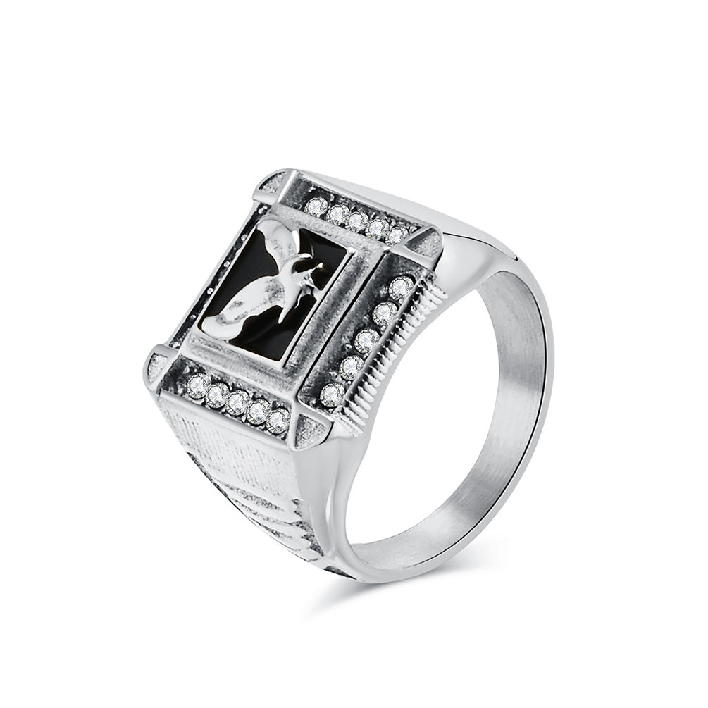 Planderful Titanium Steel Ring For Men Zircon Eagle Design Retro Hip Hop Style Durable