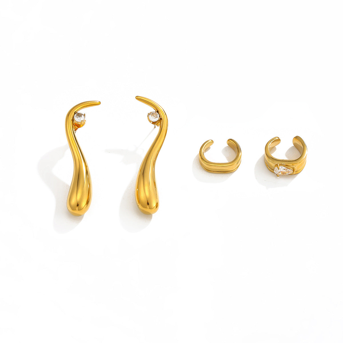 Planderful Vienna Verve Stainless Steel Water Drop Ear Clips Zircon C Shape Non Piercing For Women