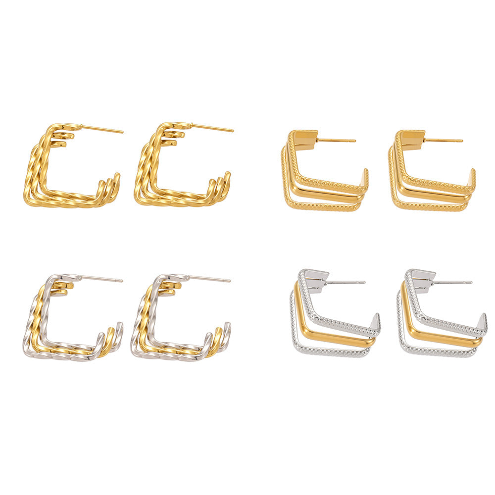 Planderful Women C Shape Stainless Steel Earrings GoldPlated