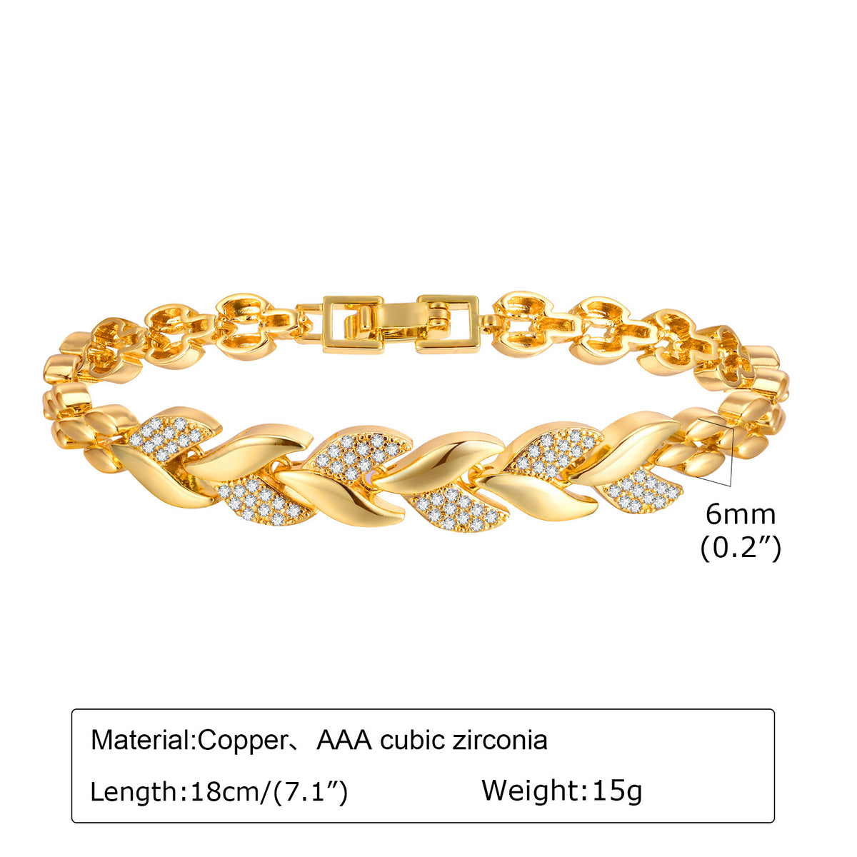 Heart Zircon Cuban Chain Copper Bracelet