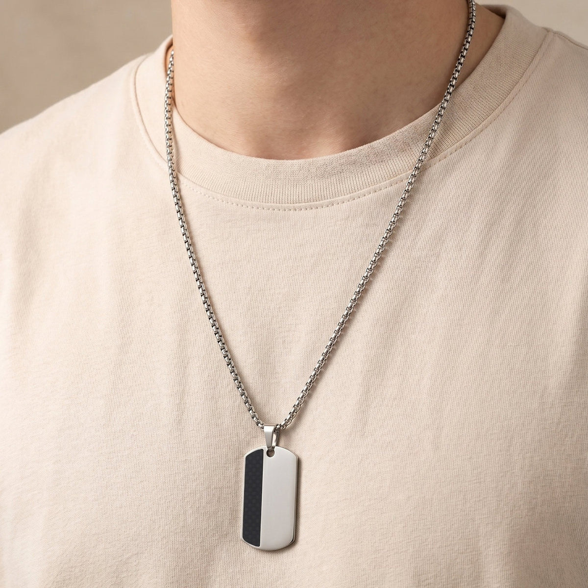 Military Brand Necklace Lucky Square Stainless Steel Carbon Fiber Military Brand Pendant