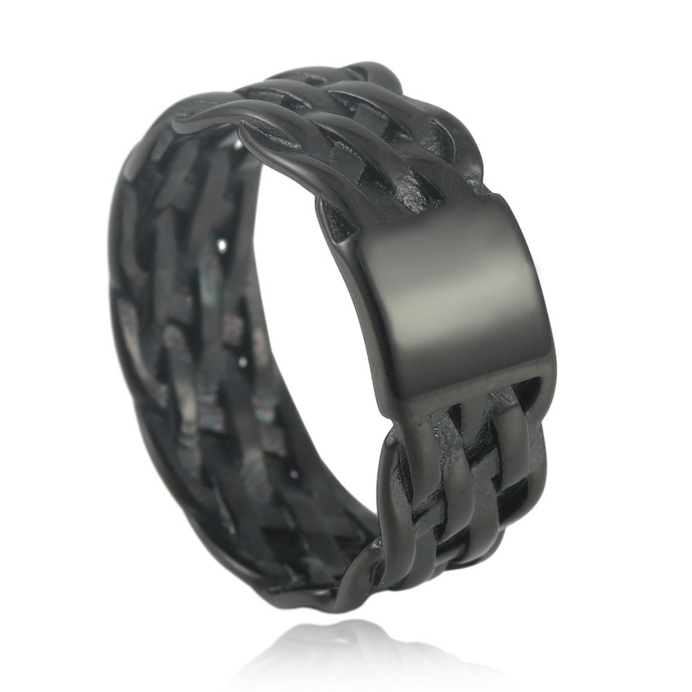 Trendy Men's Retro Woven Titanium Steel Ring - European and American Style