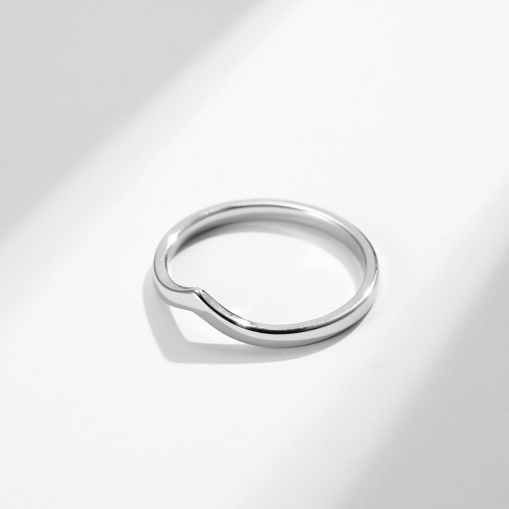 Planderful Titanium Steel Ring For Women Minimalist Plain Band With Geometric Heart Accent Glossy Finish