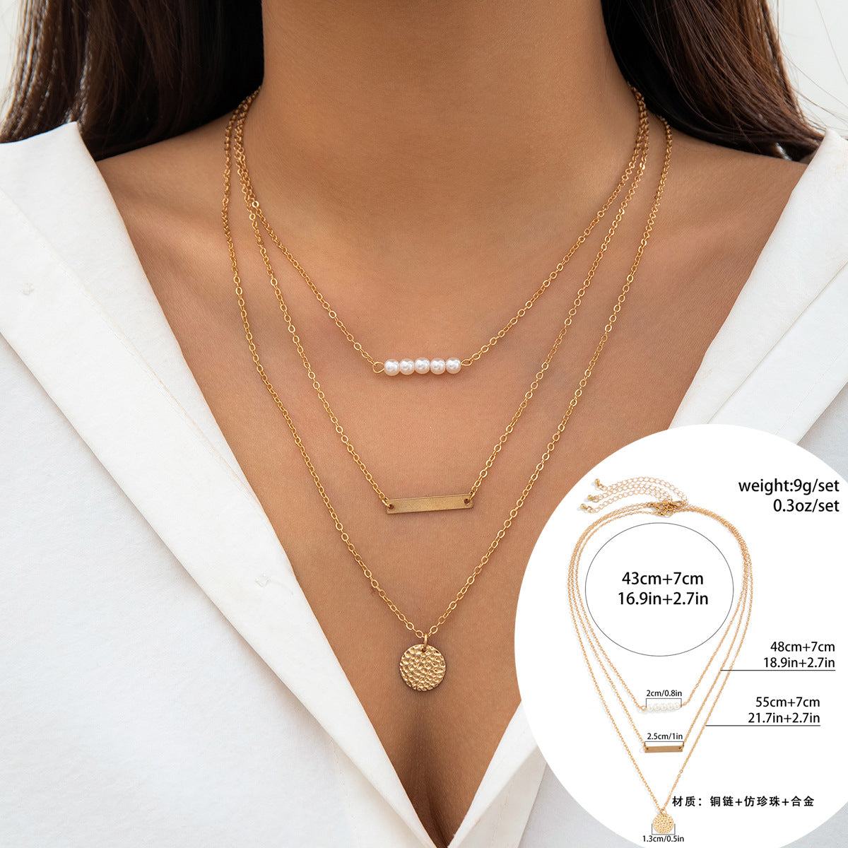 European and American Cross-border Classic Rhinestone Pendant Necklace with Imitation Pearls and Tassels