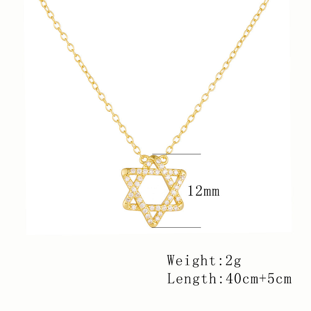 S925 Sterling Silver Hexagram Pendant Necklace Micro-Inlaid Zircon Personality Geometric Symbol