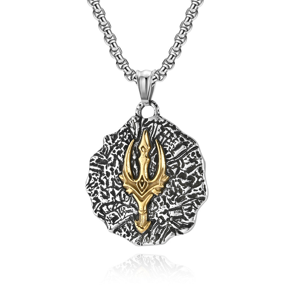 Poseidon Trident Titanium Steel Necklace for Distinguished Men