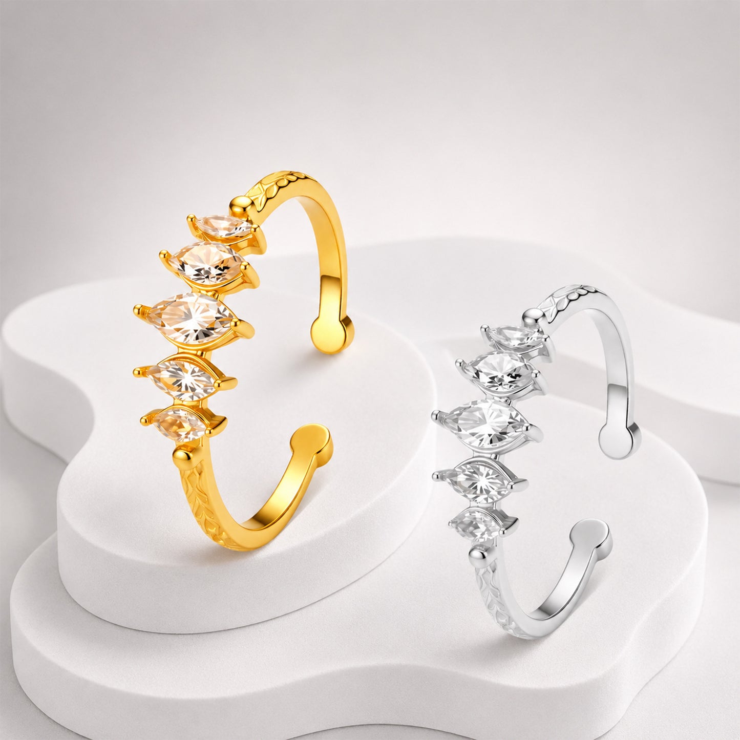 Planderful Everyday Genie Zircon Open Ring Stainless Steel Adjustable For Women And Unisex