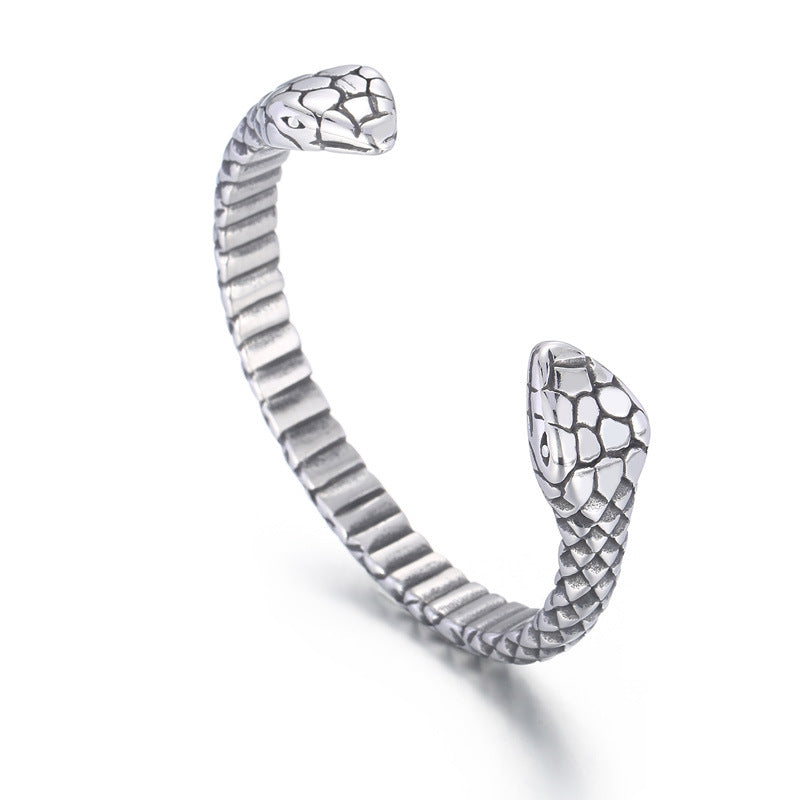 Casting Snake Head Men's Opening Bracelet – Titanium Steel Double