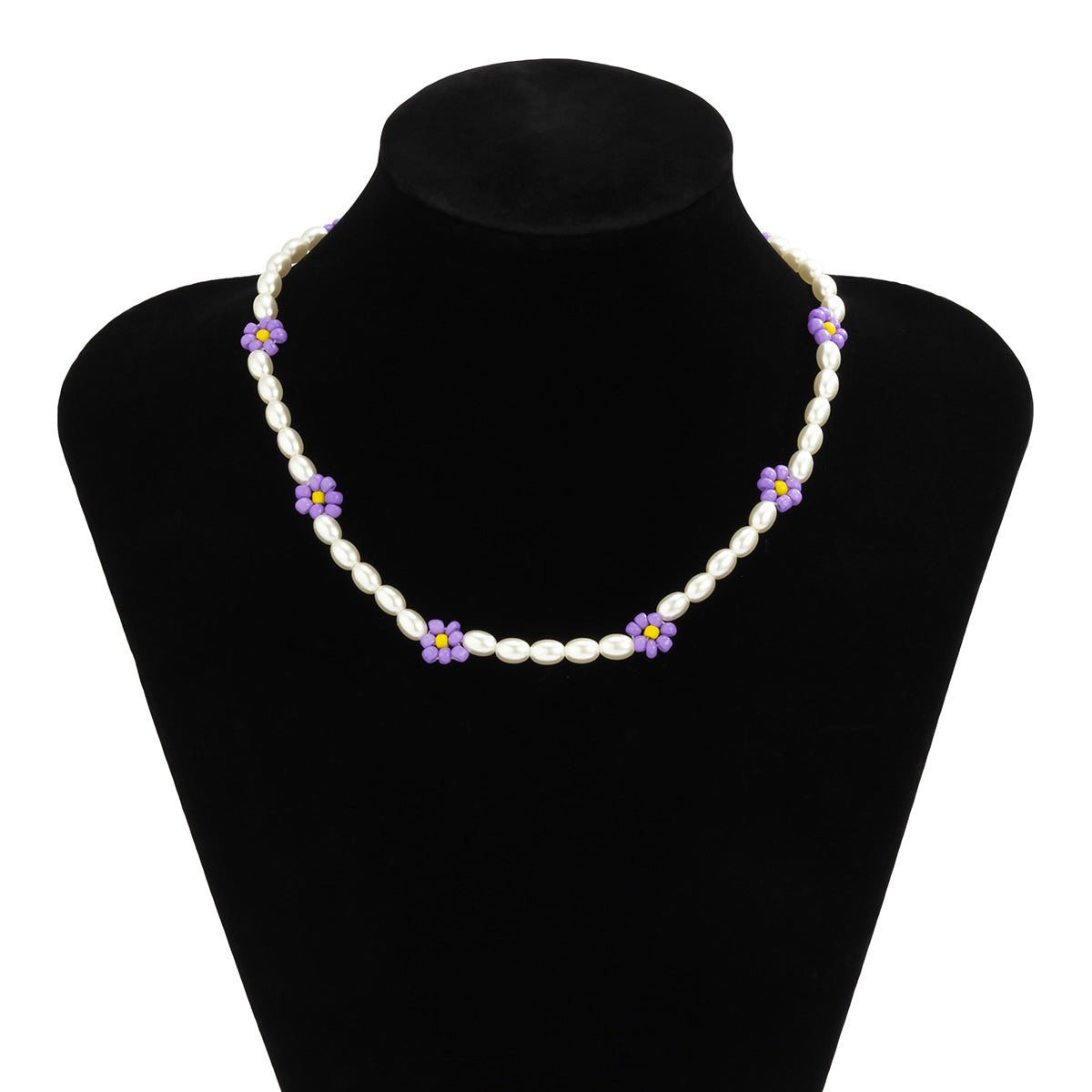Planderful Vienna Verve Bohemian Daisy Collarbone Necklace Beaded Imitation Pearl For Boho Chic Women