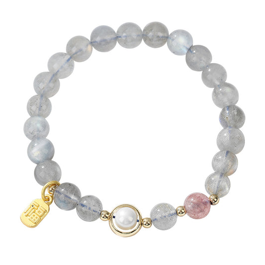 Moonlight Fortune Sterling Silver Bracelet with Crystal and Pearl Inlay