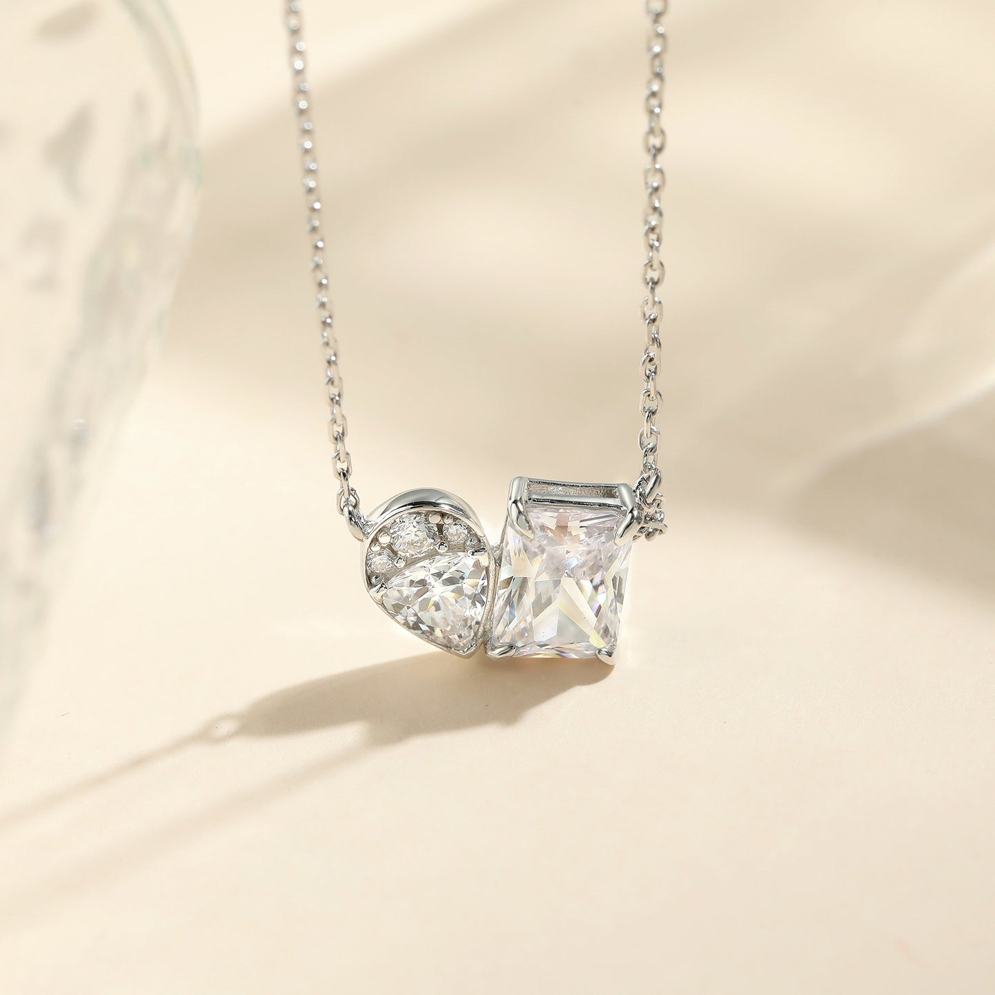 Planderful Sterling Silver Zircon Necklace Square 6x8mm Pendant Luxurious Sparkle for Women